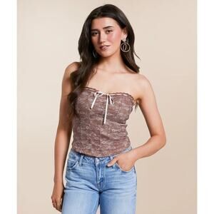 Willow & Root Lace Sweetheart Tube Top NWT Brown Boho Y2K Strapless Sz M